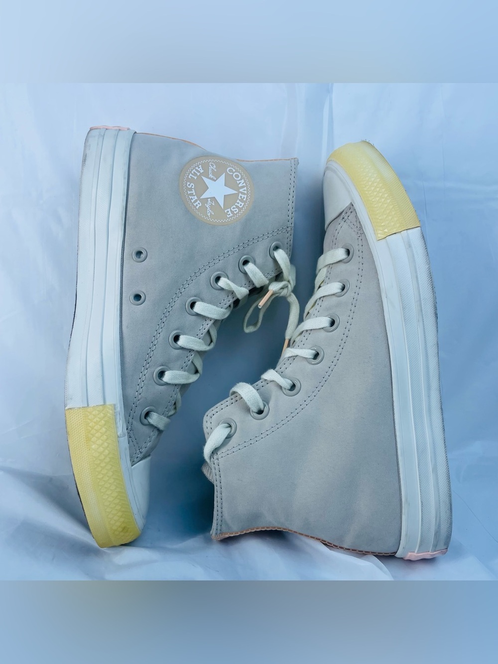 Converse High Top Sneakers - Light Gray Upper with Yellow Toe Caps